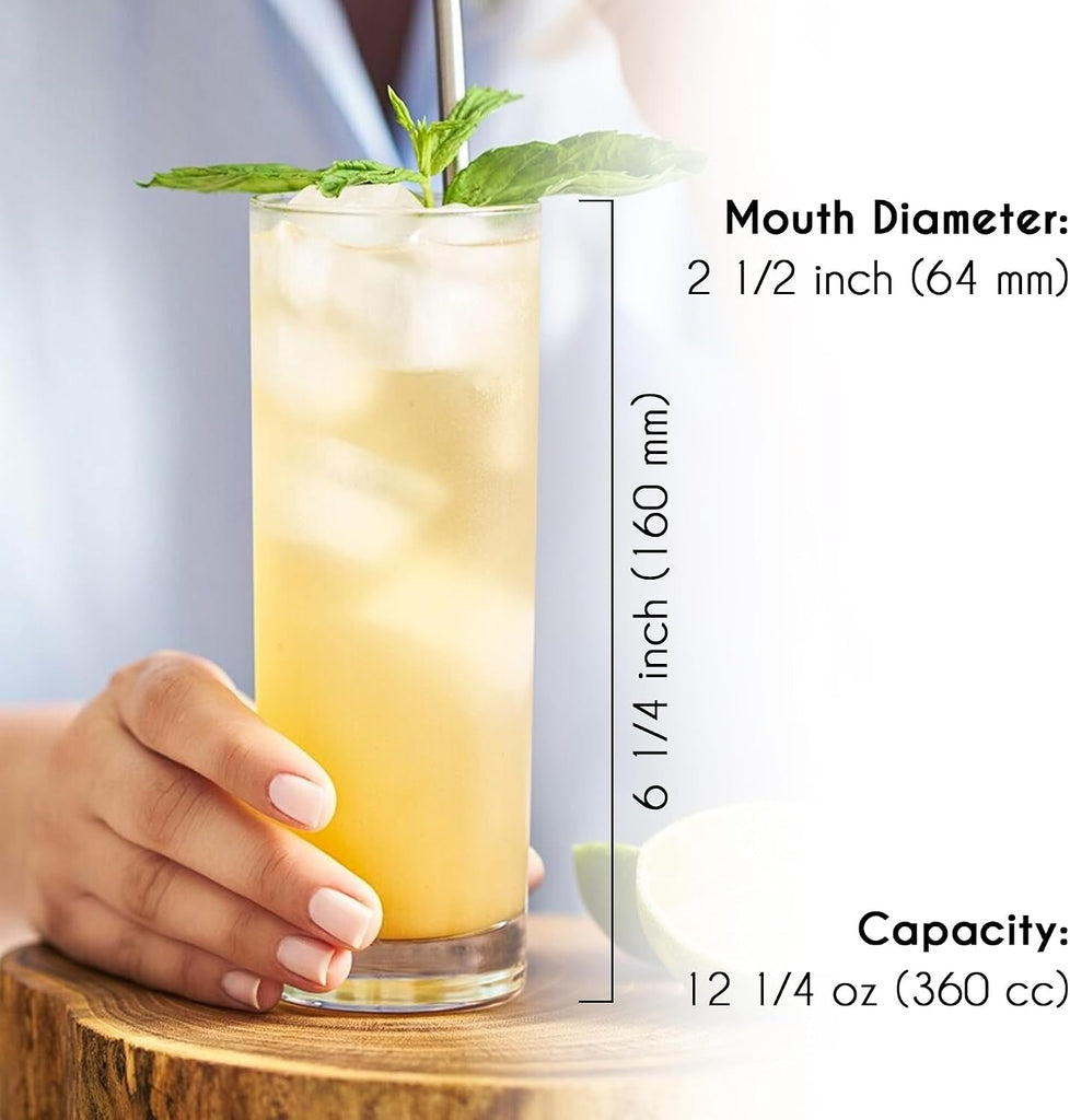 12.25 oz Highball Glasses with Heavy Base, Set of 6, Clear Drinking Glasses Set for Water, Juice, Cocktails, Wine