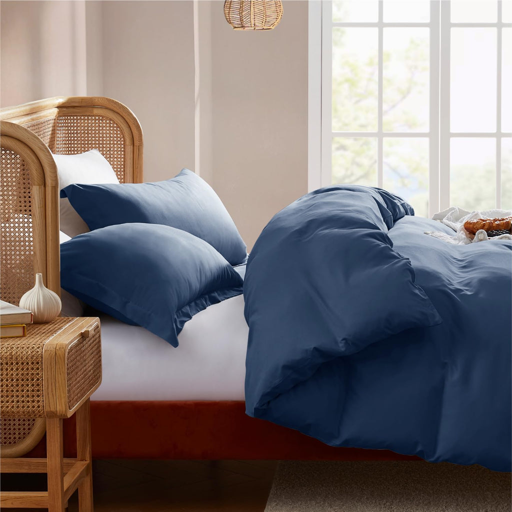 Navy Blue Duvet Cover Sets - Soft Double Brushed Duvet Cover, 3 Piece, with Button Closure