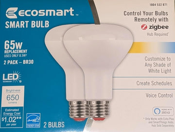 Smart Bulb 65W Replacement LED BR30 2-Pack with Zigbee Voice Control