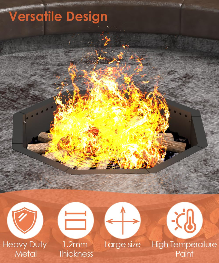 Smokeless Fire Pit Ring 28-Inch Outer 24-Inch Inner Diameter, Large Solid Steel Firepit Liner for Outside Wood