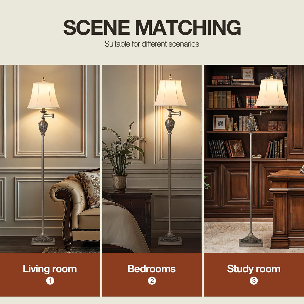 Traditional Floor Lamp with 350° Swing Arm,3 Color Temperatures,Silver