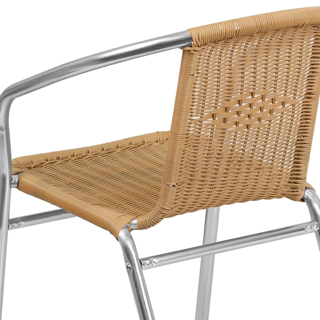 Lila 4 Pack Commercial Aluminum and Beige Rattan Indoor-Outdoor Restaurant Stack Chair
