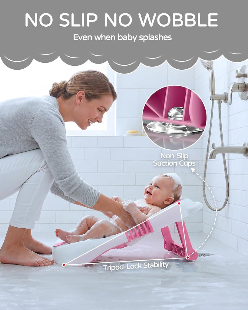 Foldable Baby Bath Support - Portable Infant Bathtub Seat for Newborn to 6 Months, Compact Travel Baby Bather Fits