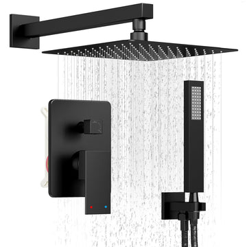 12" Rain Shower System with Handheld & Valve, Matte Black