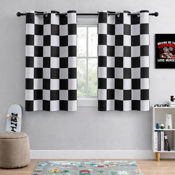 Black and White Checkered Blackout Curtains, 2 Panels, 42 * 54
