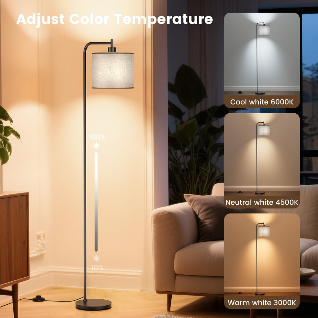 Floor Lamp, Tall Standing Lamp with Linen Shade