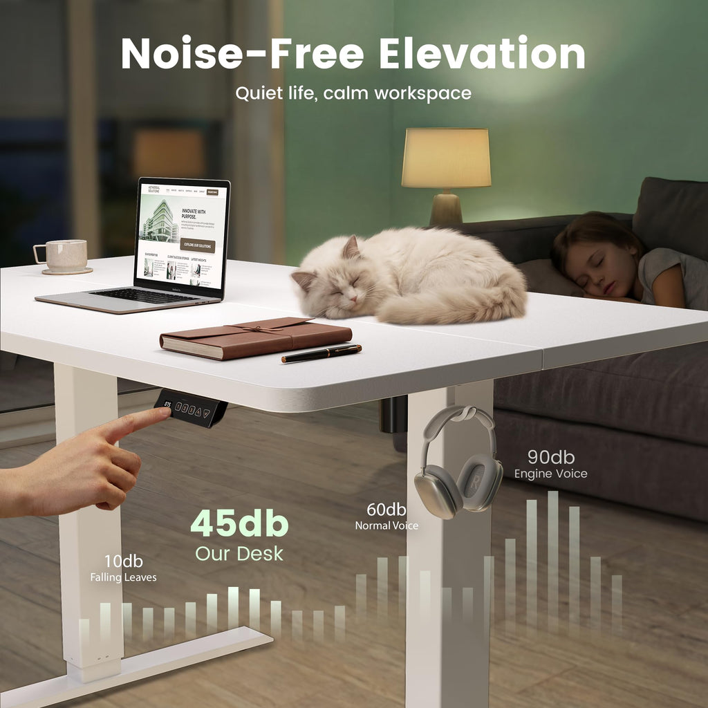 55x30 Large Electric Standing Desk, 30" Deep Desktop, White