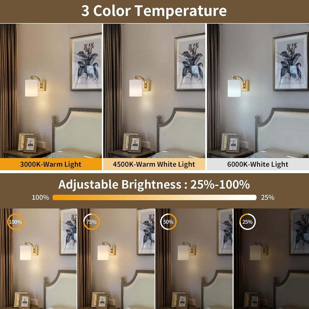 Gold Rechargeable Wall Sconces Set of 2 with Remote, Wireless Battery Operated Dimmable LED Wall Lights, Cordless