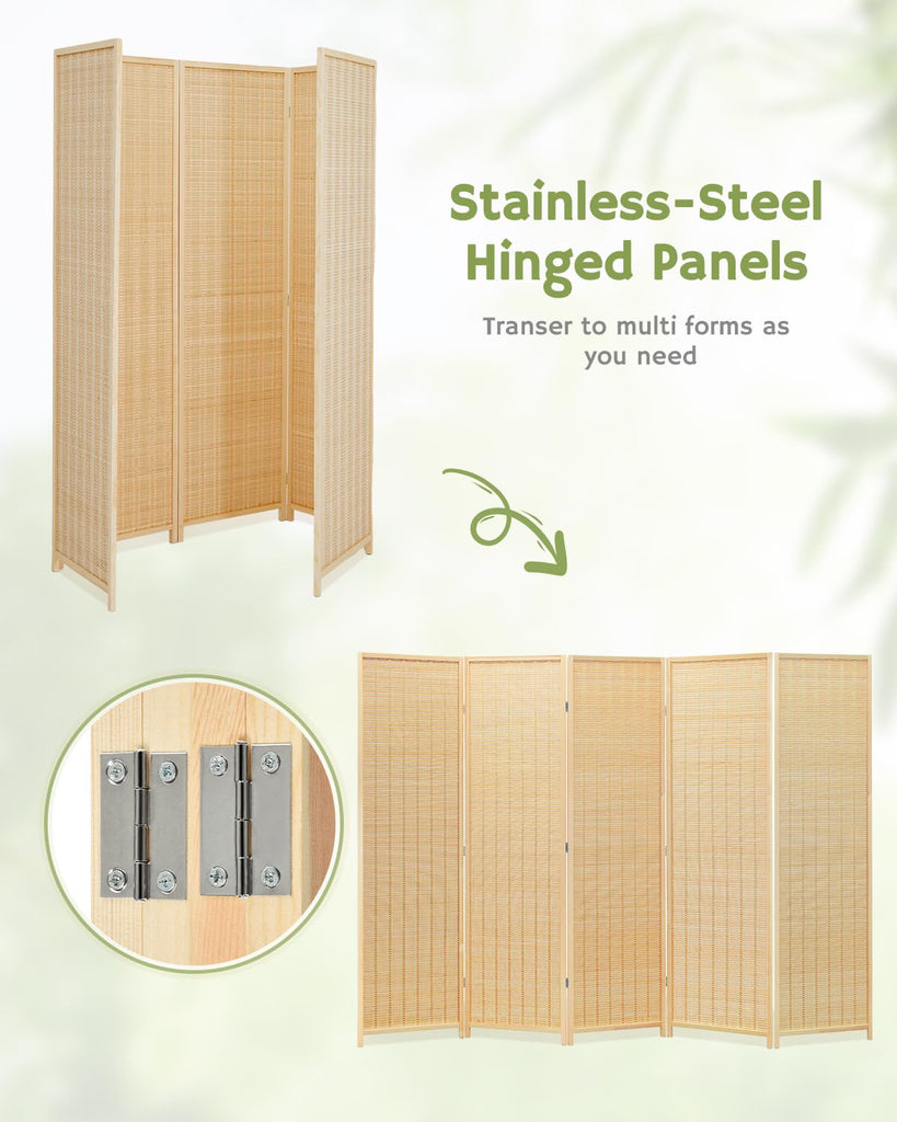 Bamboo Room Divider, 5-Panel Folding Privacy Screen, 6 ft. Tall