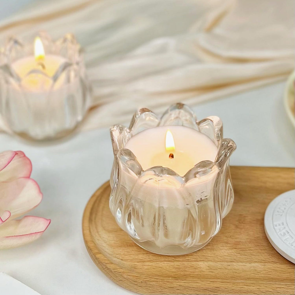 Set of 12 Tulip Glass Votive Candle Holders, Decorative Tea Light Candle Holders, Clear Glass Flower Tealight Candle
