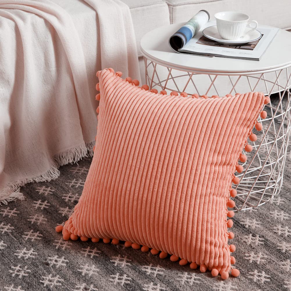 Coral 26x26 Pillow Covers Set of 2, Euro Pillow Covers with Pom-poms, Big Throw Pillow Covers for Couch Bedroom 66x66