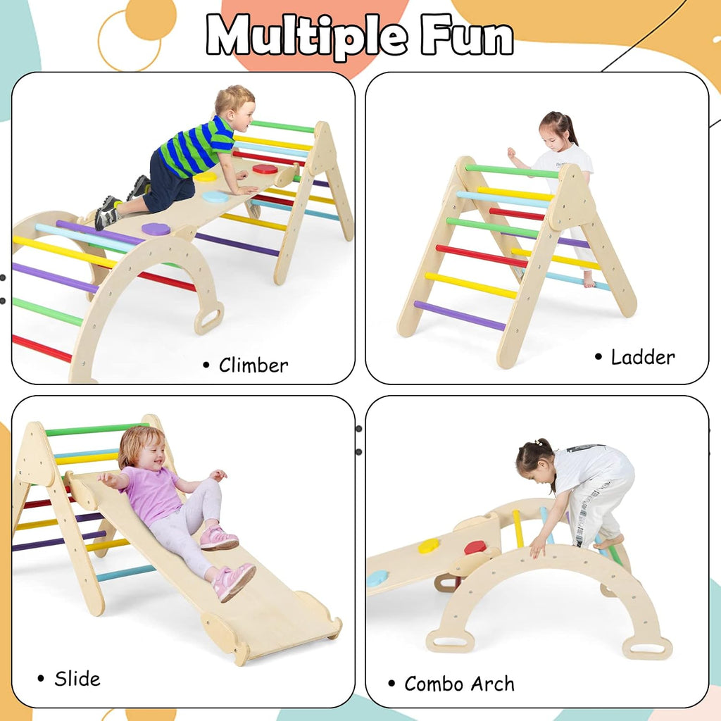 Triangle Set 7 in 1 Climbing Toys for 1-3 Inside Foldable Wood Montessori Jungle Gym with Ramp Slide Arch Rocker