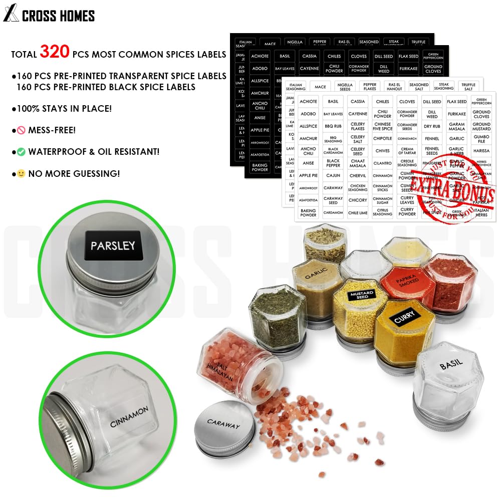 30 Set Magnetic Spice Jars for Refrigerator Hexagon Glass Spice Jars with Magnetic Lids, Shaker, Spice Labels
