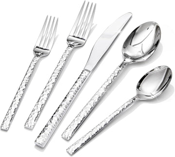 60-Piece Hammered Silverware Set, 18/10 Stainless Steel Flatware Set for 12, Cutlery Set