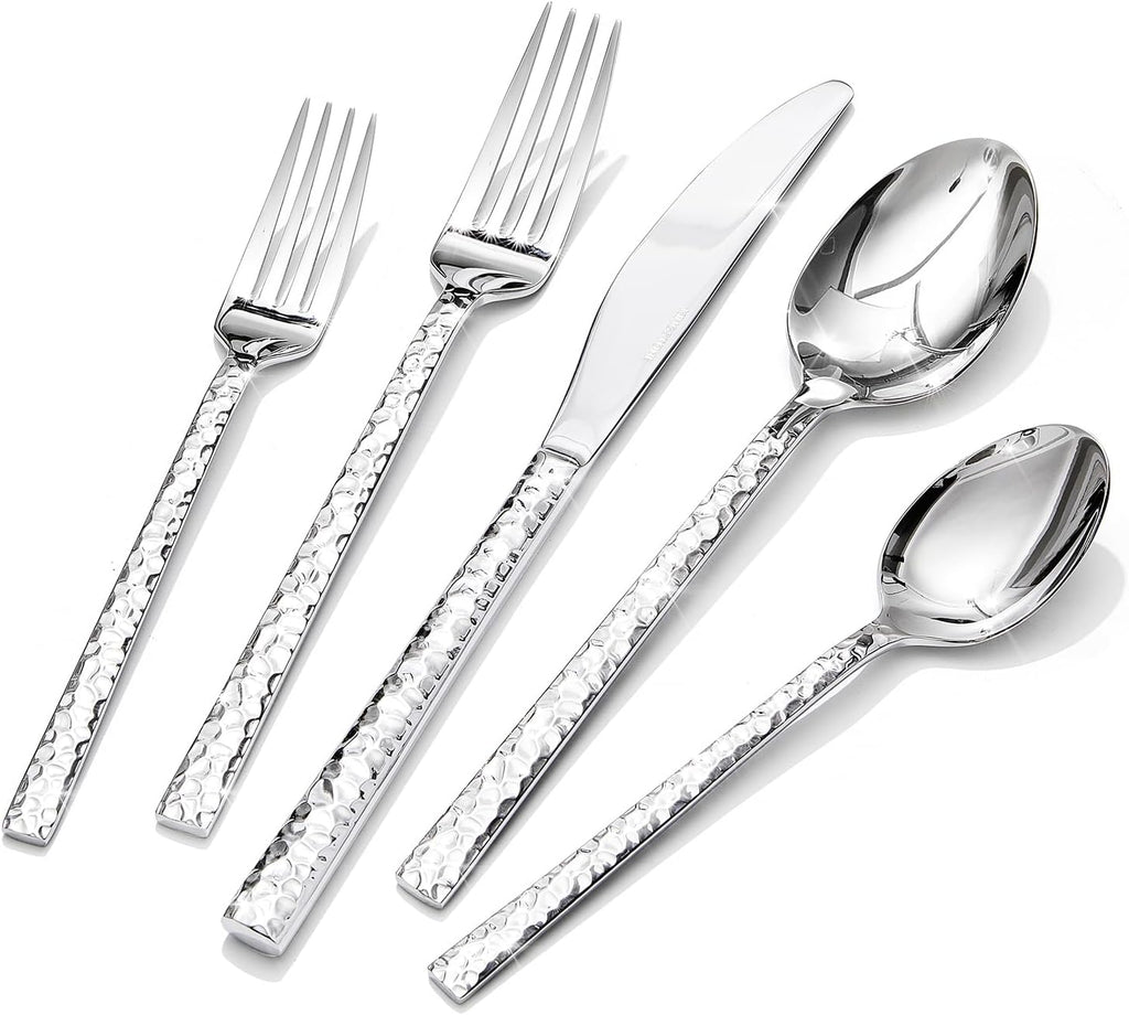 20-Piece Hammered Silverware Set, 18/10 Stainless Steel Flatware Set for 4, Cutlery Set