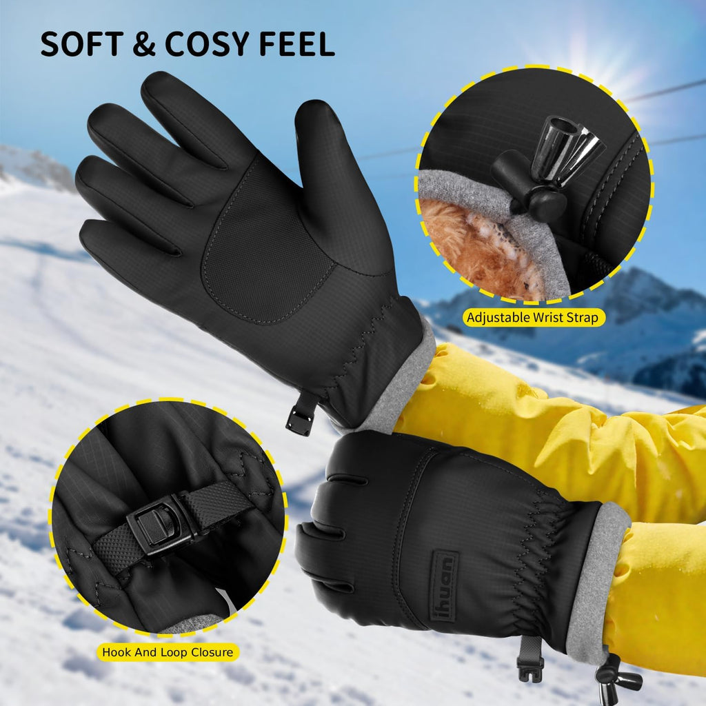 Kids Winter Waterproof Ski Gloves, Snowboarding Touchscreen Snow Cycling Running Gloves for Boys Girls