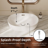 19"W x 14"D Oval Vessel Sink with Overflow, Los Flexi 19 Inch Oval White Ceramic Countertop Bathroom Sink