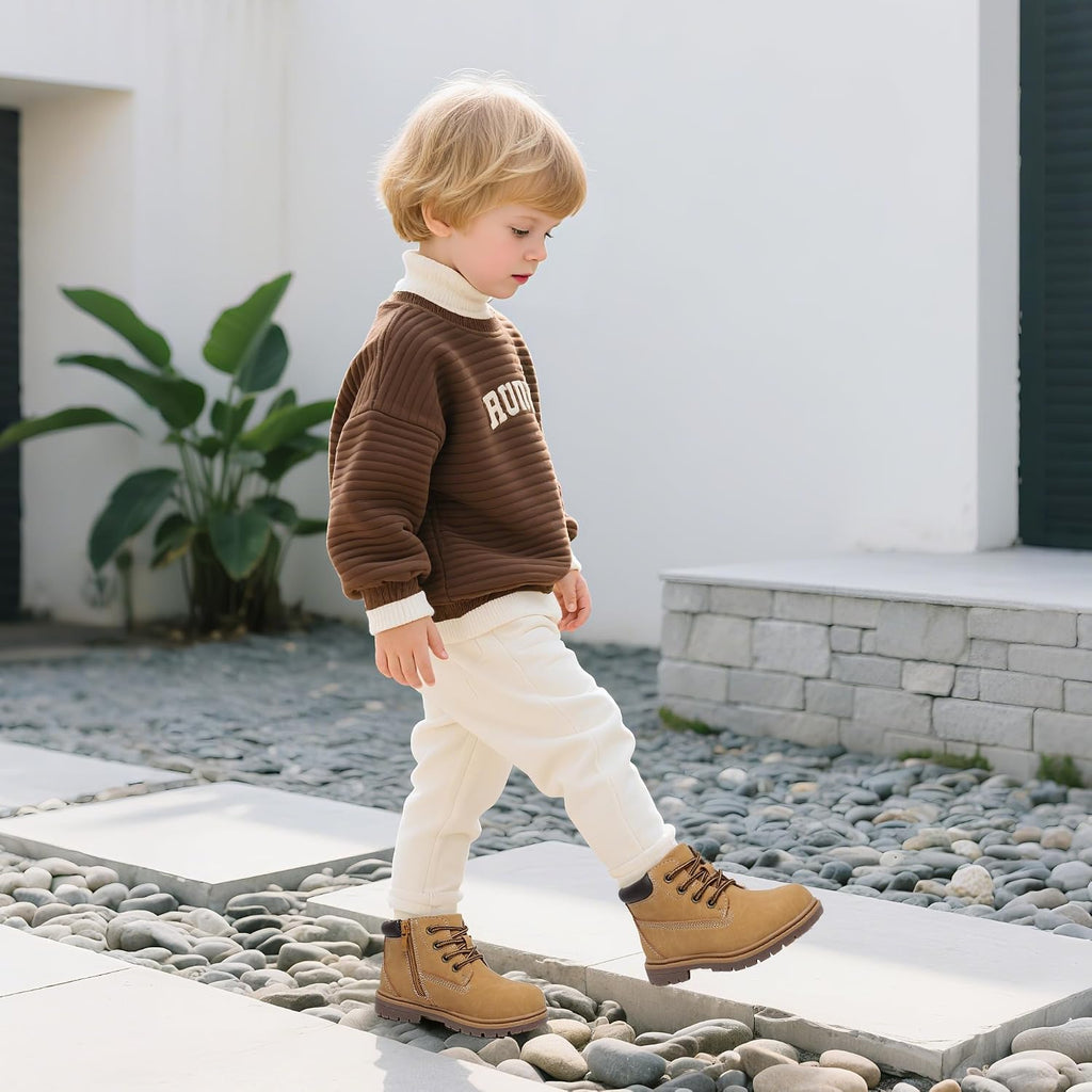 Toddler Boys Boots Brown Work Fall Boots with Side Zipper