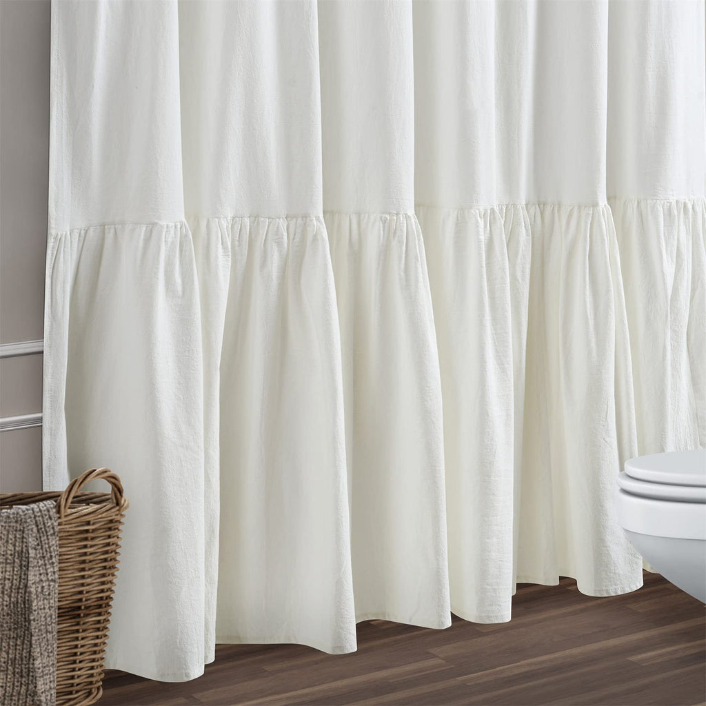 Mermaid Ruffle 72x72 100% Cotton Ivory White French Country Shabby Chic Shower Curtains Boho Farmhouse Country