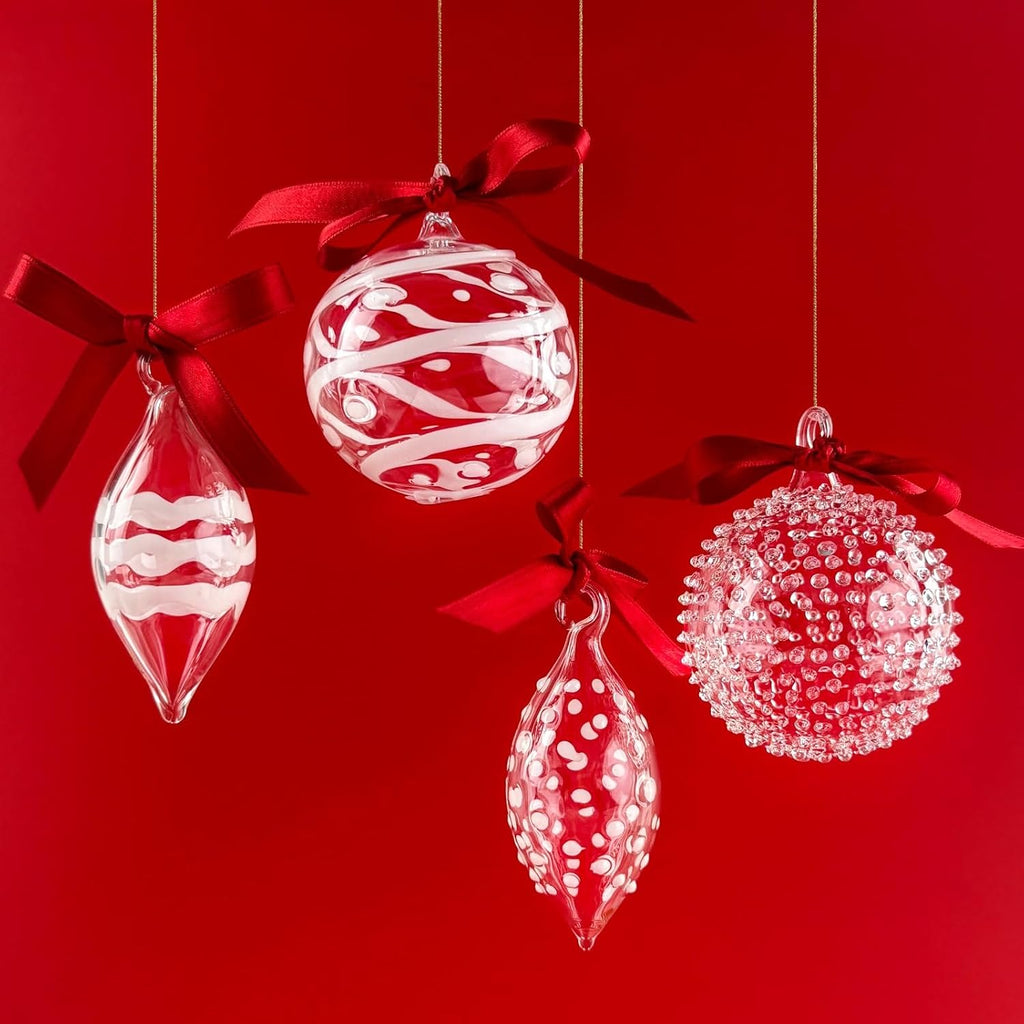 Authentic Hand-Blown Glass Christmas Ornaments Set of 4