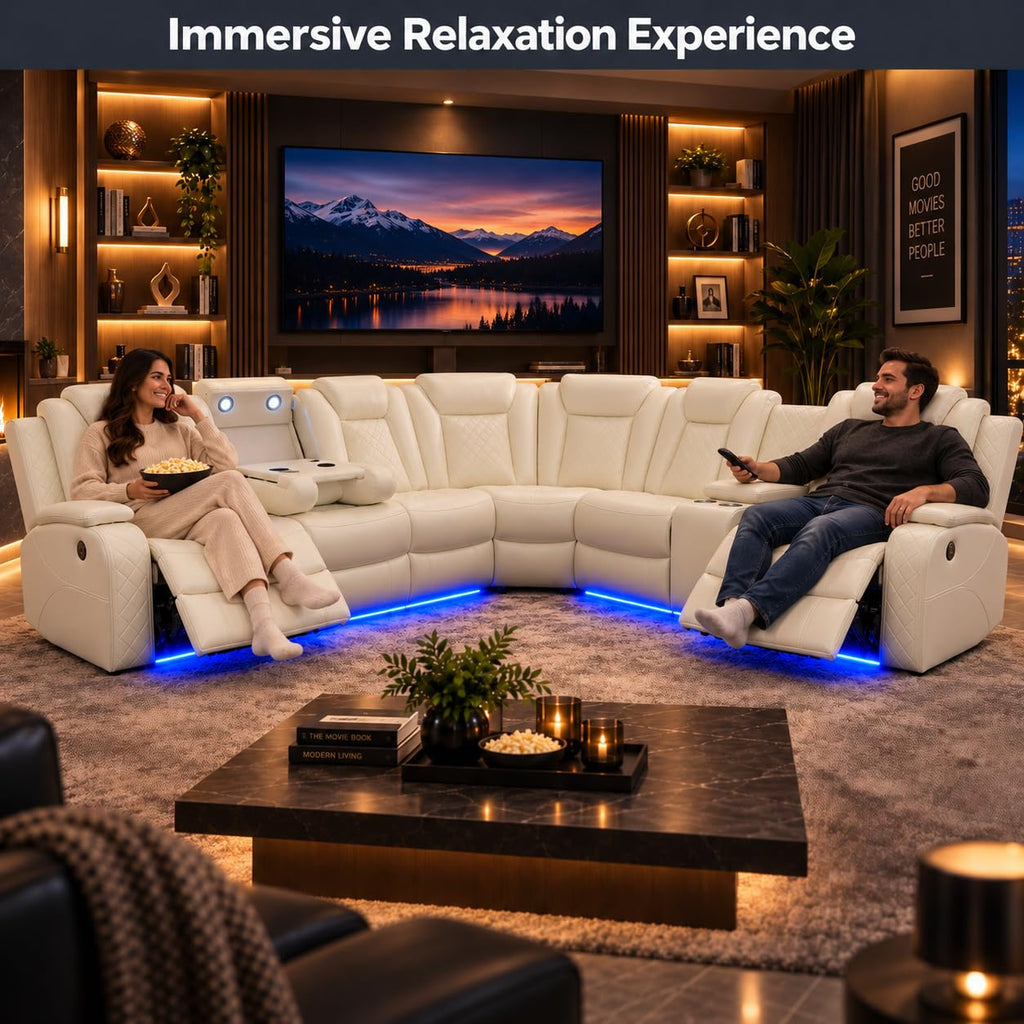 8-Seater Power Reclining Sofa Set, 4-Piece Leather Sectional Couch with 2 Loveseats, LED Lights, USB Ports, Cup