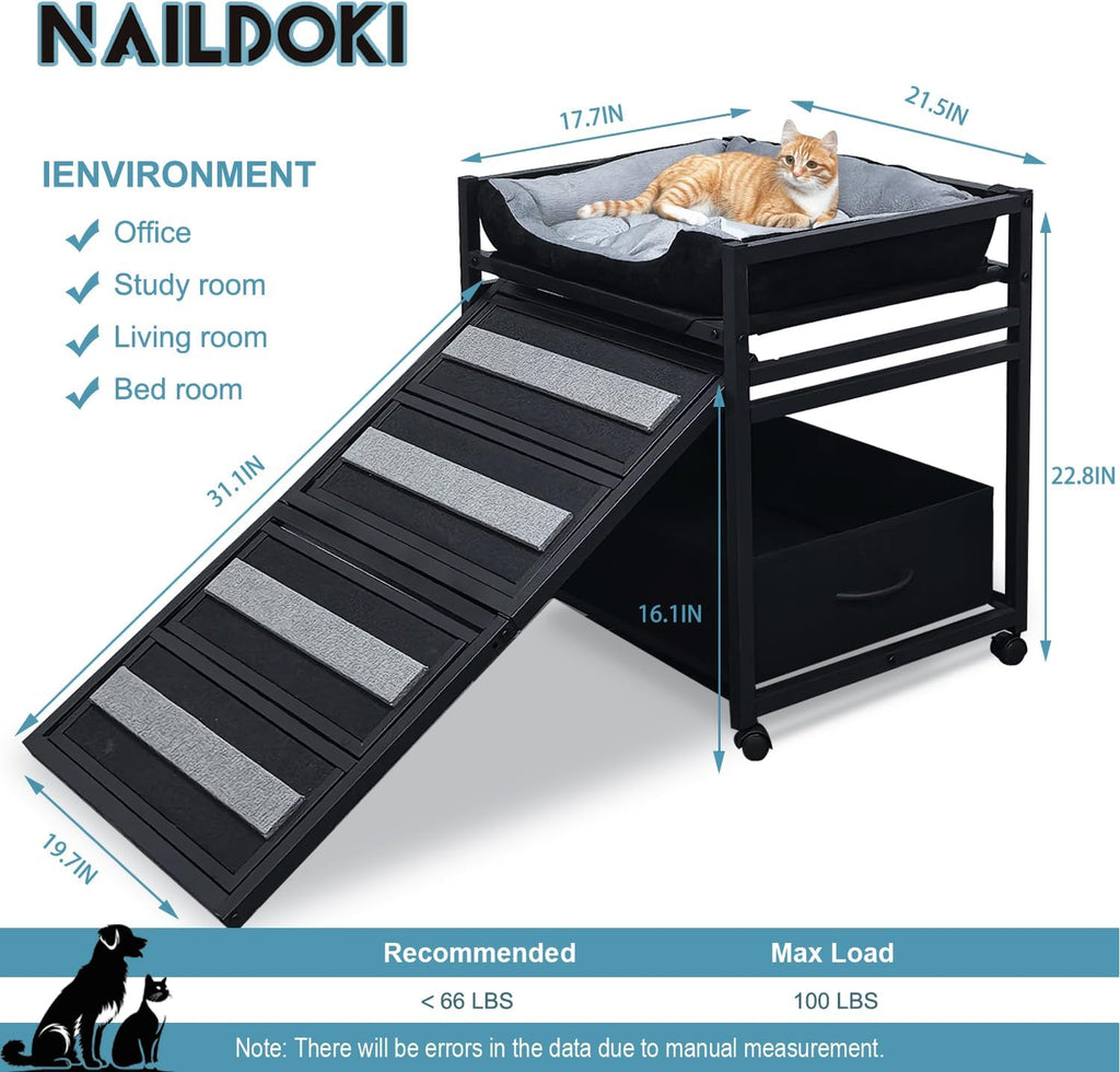 Pet Steps 2-in-1 Foldable Stairs & Ramp with Cats/Dogs Chair with Ramp High Beds, Folding Pet Steps for Medium Small
