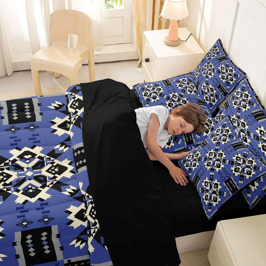 Navy Blue Southwestern Comforter Set 7-Piece Bed in a Bag | Lightweight Aztec Tribal Bedding Sets Black White