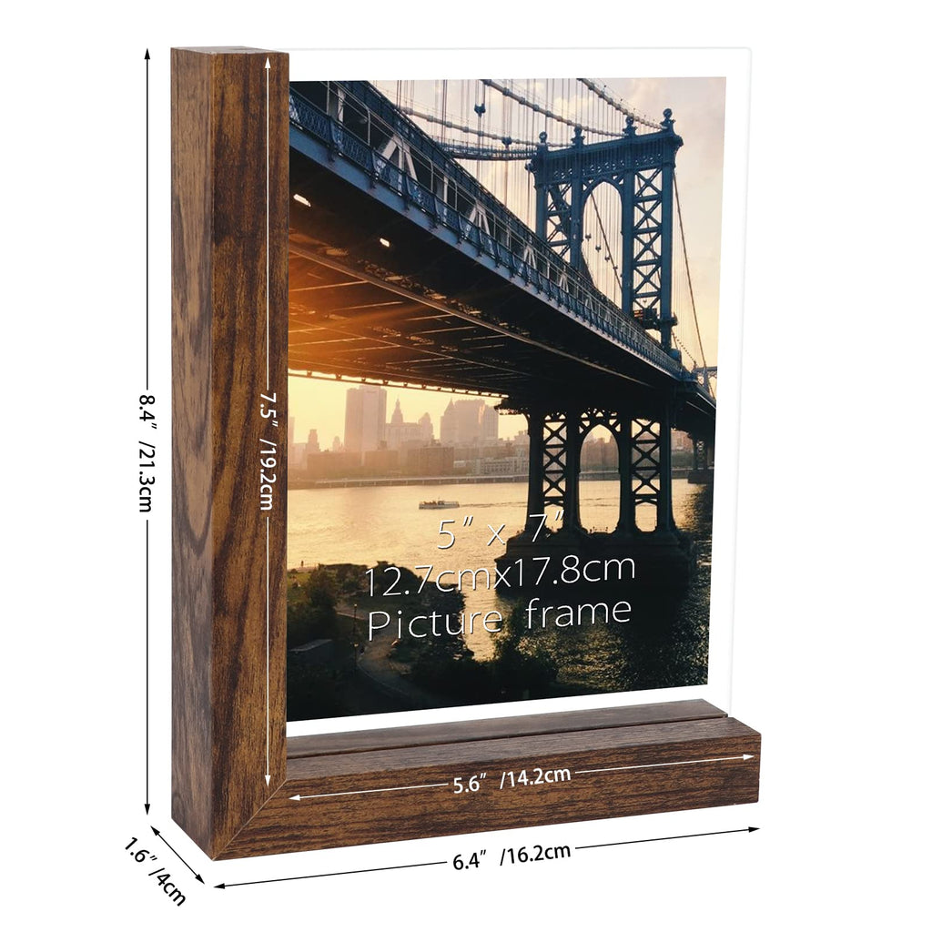 5x7 Picture Frames Set of 2, Double Sided Frame Display Holder with Rustic L Shaped Horizontal Vertical Stand for 5