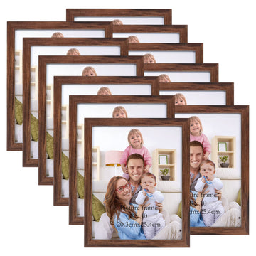 8x10 Picture Frame Brown Set of 12, Multi Rustic Walnut Wood-Color 8 by 10 Photo Frames Bulk for Wall or Tabletop
