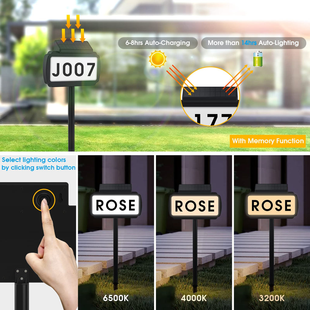 Solar House Numbers Address Sign, Tricolor Waterproof for Outside