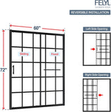 Black Grid Sliding Shower Door 55-60" W x 72" H, Matte Black, Single Sliding Door, Framed