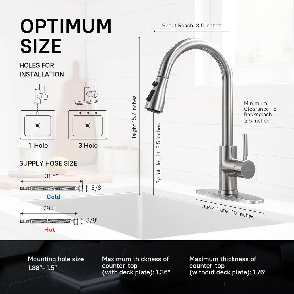 Single Handle High Arc Brushed Nickel Pull Out Kitchen Faucet,Single Level Stainless Steel Kitchen Sink Faucets with