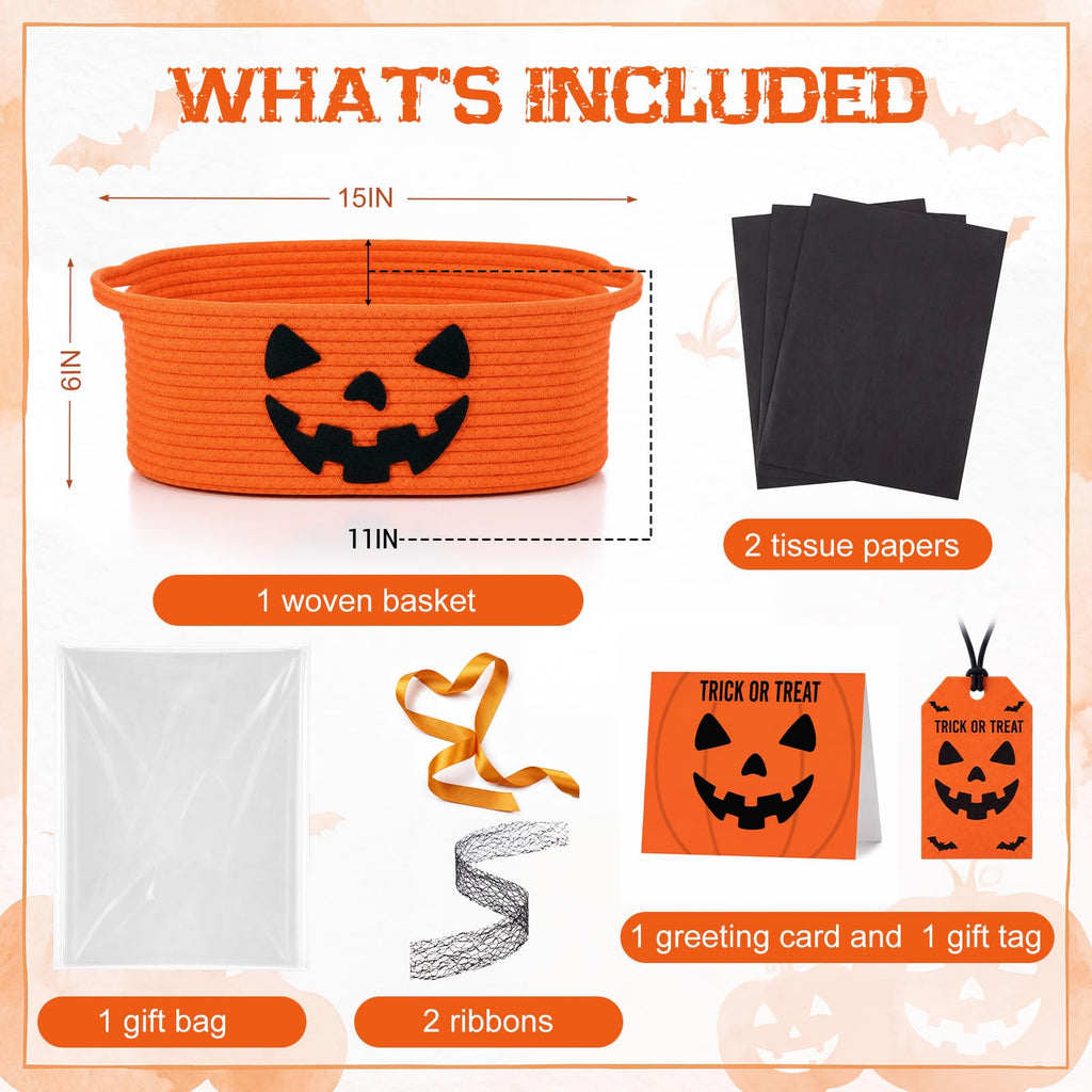 Halloween Woven Boo Basket Empty 15 x 11 x 6 Inch, Pumpkin