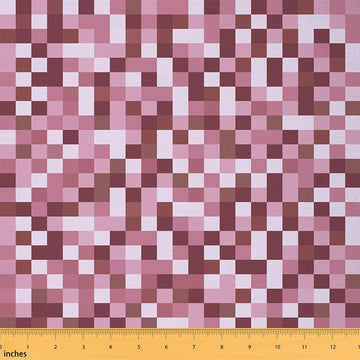 Miner Theme Games Fabric by The Yard Soft Polyester, Pink Dark Pixelated Plaid Fabric DIY Projects, Modern Geometric