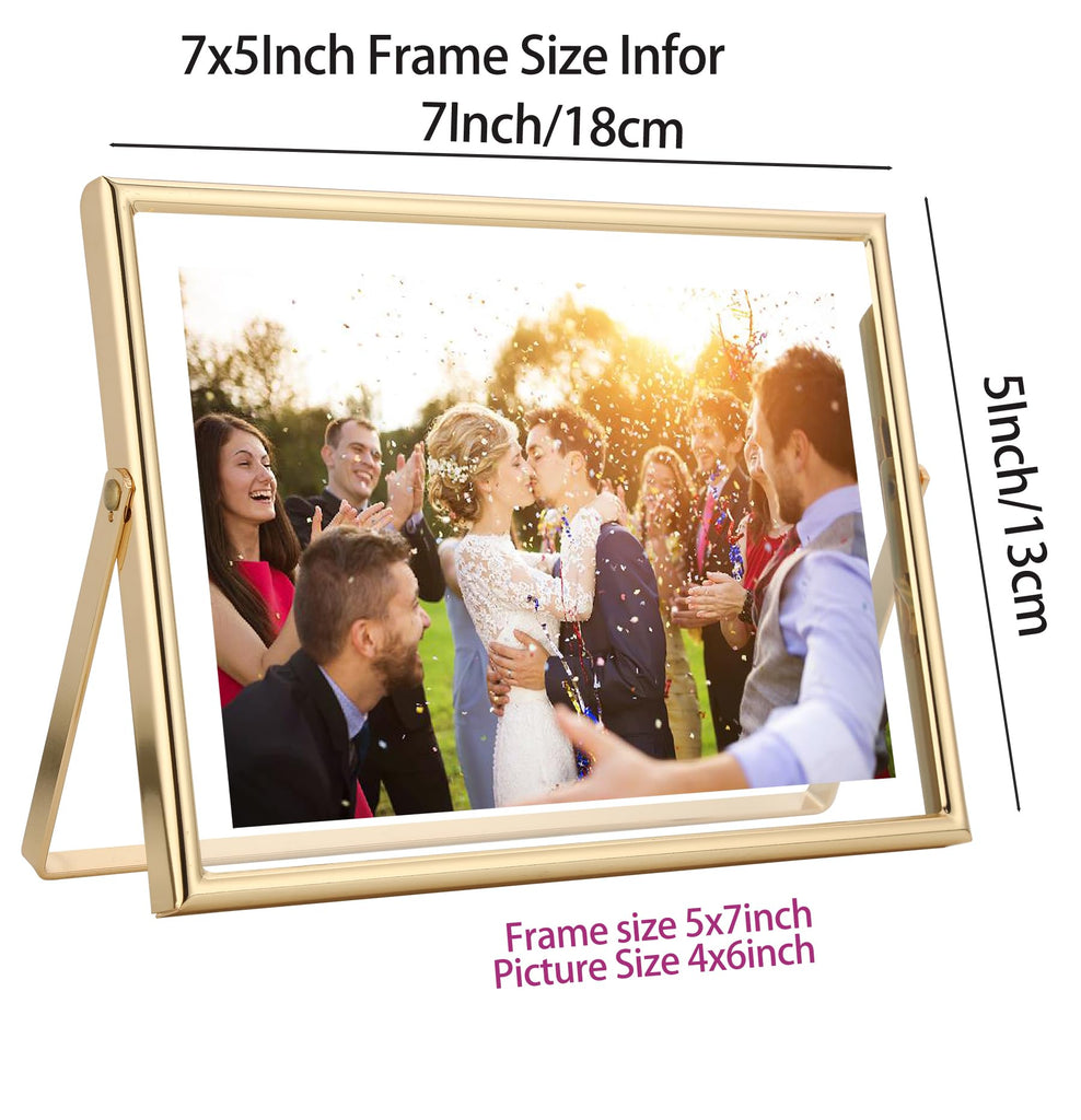 Gold 7x5 Floating Frame(Horizontal) 2pack for Photo Sizes(3.5x5'', 4x6''), Classy Gold Frames Tabletop/Shelf display