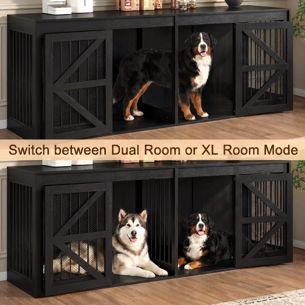 Double Dog Crate, Dog Kennel Furniture, TV Stand, Black