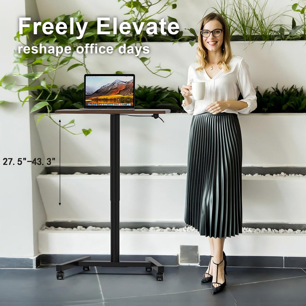 28-Inch Mobile Standing Desk, Adjustable Computer Desk, Portable Standing Desk with Lockable Wheels, Rolling Table