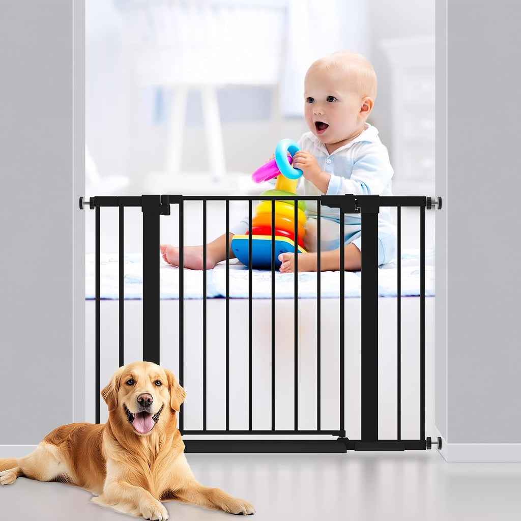 29-42 inches Metal Baby Gate for Stairs/Doorways, 30 inches Tall Pressure Mounted Pet Gates, Auto-Close Child Safety
