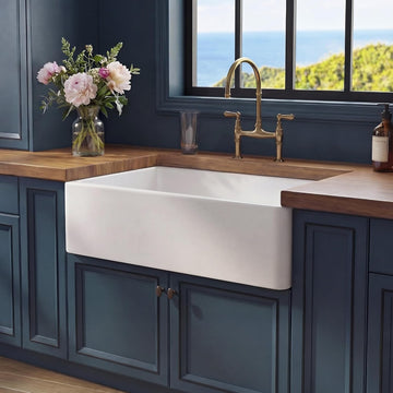 Farmhouse Sink 30 x 18 Inch White Fireclay Apron Front Kitchen Sink | , Heavy duty fireclay single bowl, Resistant to