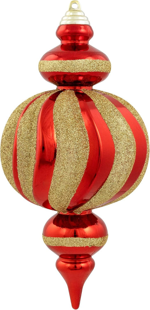 Shatterproof Commercial Size Finial Christmas Ornaments - 10" - Red and Gold - Set of 4