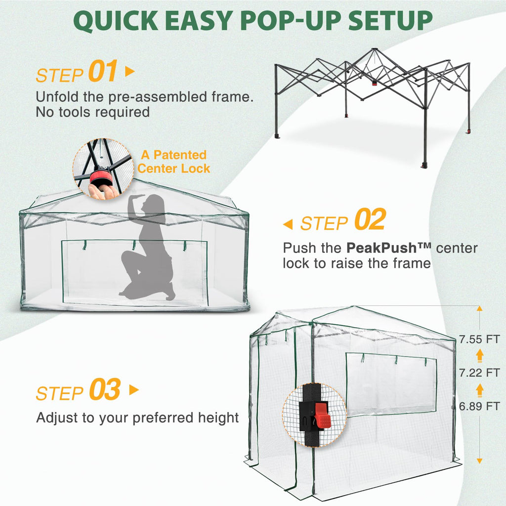 8x6 Easy Setup Pop Up Greenhouse, Clear/White