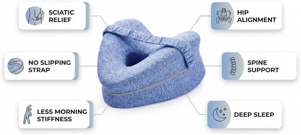 Knee & Leg Pillow for Side Sleepers | Memory Foam, Hip Alignment & Spine Support, No-Slip Elastic Leg Strap