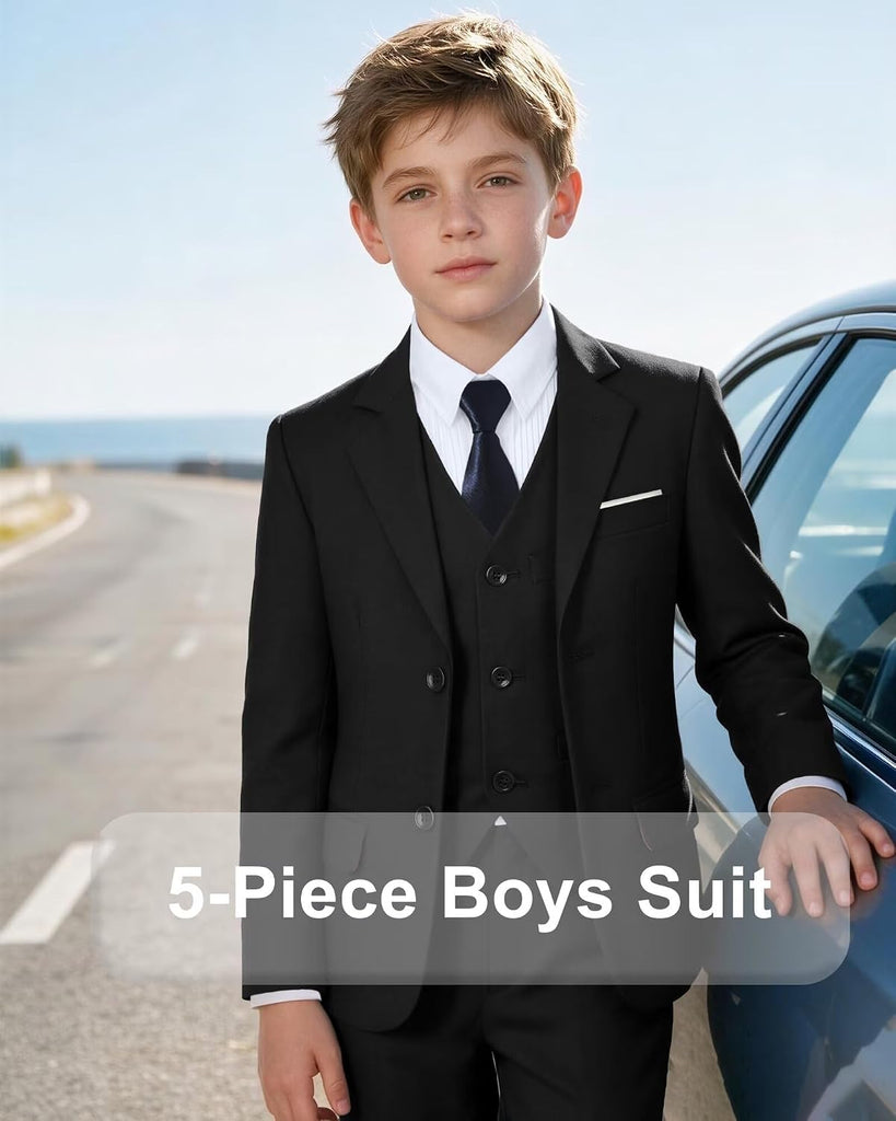 Boy's Suit Formal Slim Fit 5 Pieces Toddler Suit Set Wedding Outfit