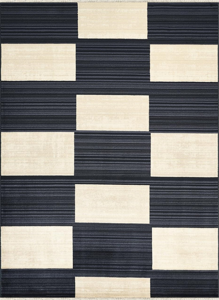 Austin Collection Navy Area Rug - - Block Checkered Pattern, Non-Shedding - Easy to Clean, Durable s, Dining
