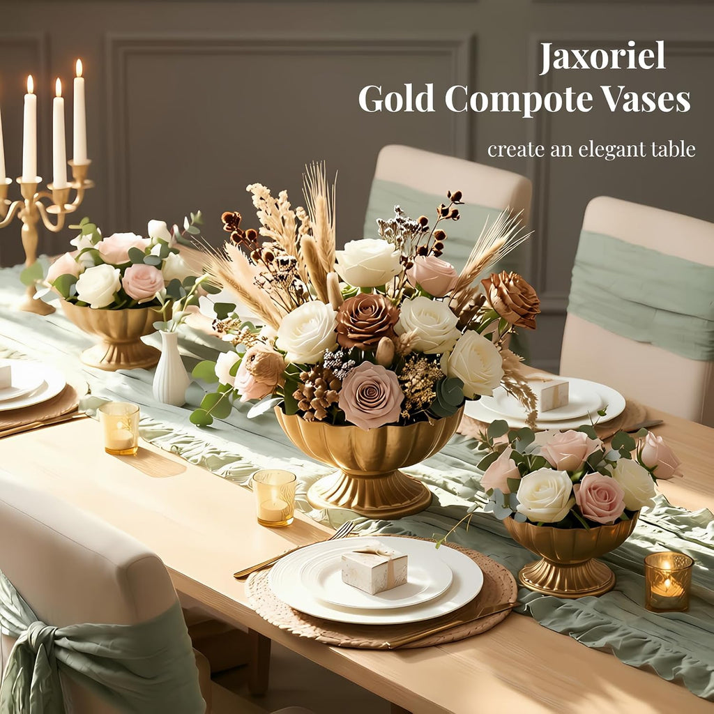 Set of 8 Antique Gold Compote Vases, 7.1" W x 3.94" H Metal Pedestal Vase for Centerpiece, Small Brass Compote Bowls