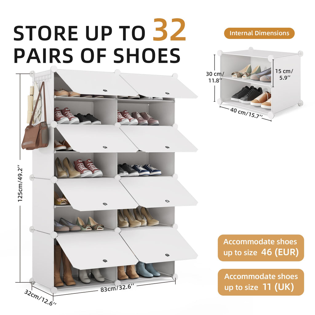 Shoe Storage Cabinet, Modular Plastic Shoe Rack, Cube Shoe Organizer, Dustproof and Waterproof, 8-Layer Stackable