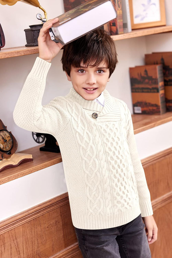 Toddler Pullover Sweaters Shawl Collar Cable Knit Sweaters Long Sleeve Warm Outwear Spring Fall Winter
