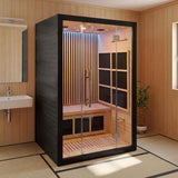 Vyre Sauna for 2 Person, Black - Low EMF FAR Infrared Home Sauna with 6 Carbon Heaters, Red Light Therapy and FM Audio