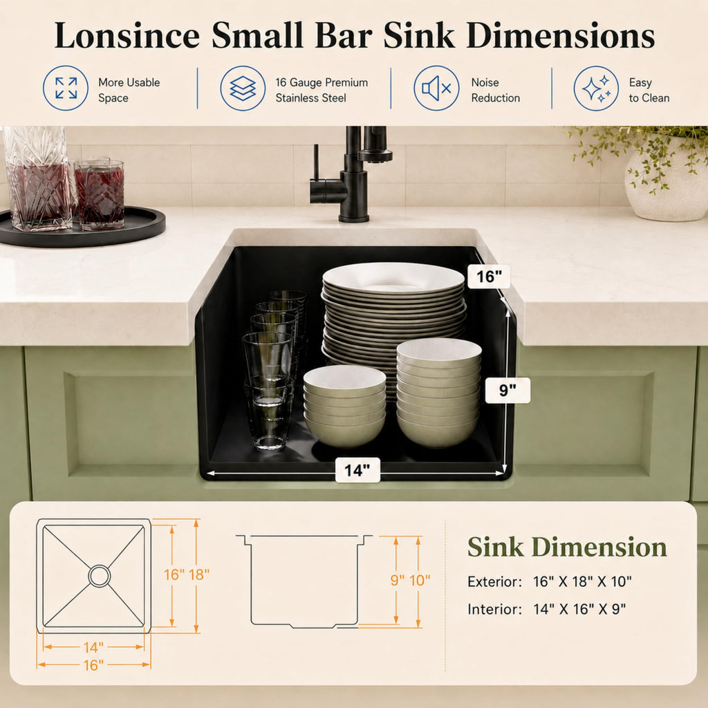 16" X 18" Black Undermount Bar Sink Offset Drain with Workstation