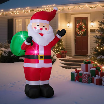 6FT Christmas Inflatable Santa Outdoor Decoration, Blow up Santa Claus Carrying Gift Sack Yard Decoration, Large